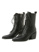 Bottines à lacets peau de vache à bout pointu Chaussures à talons épais pour femmes