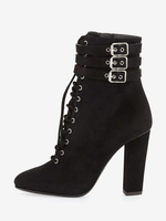 Bottines à lacets pour femmes bottines noires à bout rond avec boucle et talon épais