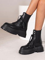 Bottines à Plateforme à Zip en Cuir Synthétique Unicolore
