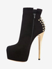 Bottines À Rivets Noirs Femmes Bottes À Tige En Micro-Suède Bout Rond Talon Aiguille