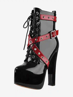Bottines à rivets noirs pour femmes bottines à bout rond et à talons épais