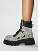 Bottines à strass noires pour femmes Bottines en cuir PU à bout rond et talon épais