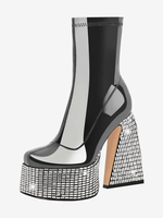 Bottines à strass noirs à plateforme bout rond bottines à talons épais