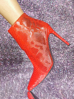 Bottines à talon aiguille et bout pointu pour femme motif serpent rouge
