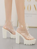 Bottines à Talon Haute avec Plateforme Femme avec Bout Ouvert Vernis à Lacets Transparente Bottines Femme