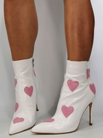 Bottines à Talon Haute Fin à Cuir Synthétique Vernis Femme avec Bout Pointu Imprimé Les Coeurs Bottines Femme