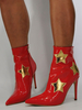 Bottines à Talon Haute Fin à Cuir Synthétique Vernis Femme avec Bout Pointu Imprimé Les Etoile à Cinq Rayons Bottines Femme
