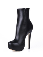 Bottines à Talon Haute Fin avec Plateforme à Cuir Synthétique Vernies Femme avec Bout Rond Unicolore Bottines Femme