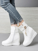 Bottines à Talons Hautes avec Plateforme Hiver à Cuir Synthétique avec Bout Rond Décors avec Franges Unicolore