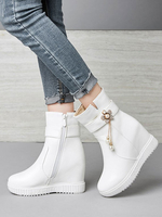 Bottines à Talons Hautes avec Plateforme Hiver à Cuir Synthétique avec Bout Rond Décors avec Franges Unicolore