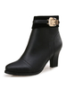 Bottines à Talons Hautes Femmes Hiver à Bout Pointu Unicolore Décors avec Boucles à Cuir Synthétique
