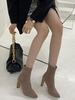 Bottines à Talons Hautes Femmes hivers à Bout Pointu à Cuir Synthétique en Croûte Unicolore