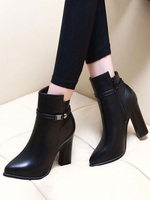 Bottines à Talons Hautes Femmes Hivers à Cuir Synthétique avec Bout Pointu Unicolore Décors avec Boucles