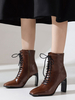 Bottines à Talons Hautes Femmes Hivers à Cuir Synthétique Vernis avec Bout Carré à Lacets Unicolore