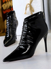 Bottines à Talons Hautes Fins à Cuir Synthétique Vernis avec Bout Pointu Unicolore Bottines à Talons Hautes