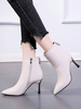 Bottines à Talons Hautes Fins Femmes Hiver à Cuir Synthéqtiue avec Bout Pointu Unicolore