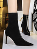 Bottines à Talons Hautes Fins Femmes Hiver à Cuir Synthétique en Crôute avec Bout Pointu à Zip Unicolore