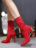 Bottines à Talons Hautes Fins Femmes Hiver en Velours Synthétique Vernis avec Bout Pointu Unicolore