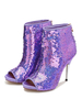 Bottines à Talons Hautes Fins Femmes Hiveravec Bout Ouvert aux Paillettes Unicolore Vernis