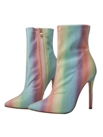 Bottines à Talons Hautes Fins Femmes Hivers à Bout Pointu à Cuir Synthétique Imprimé Les Rayures Multicolours