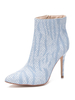 Bottines à Talons Hautes Fins Femmes Hivers à Bout Pointu à Cuir Synthétiques Imprimé Les Rayures Bicolores