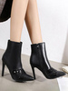 Bottines à Talons Hautes Fins Femmes Hivers avec Bout Pointu à Cuir Synthétique Décors Unicolore