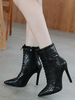 Bottines à Talons Hautes Fins Femmes Hivers avec Bout Pointu à Cuir Synthétique Vernis Imprimé Animal Décors Unicolore