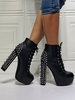 Bottines à Talons Hautes Sexy avec Plateforme Femmes à Cuir Synthétique avec Bout Rond en Côtelés à Lacets Bicolores