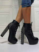 Bottines à Talons Hautes Sexy avec Plateforme Femmes à Cuir Synthétique avec Bout Rond en Côtelés à Lacets Bicolores