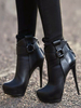 Bottines à Talons Hautes Sexy avec Plateforme Femmes Hiver à Cuir Synthétique avec Bout Rond Décors avec Noeud Unicolore