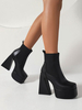 Bottines à Talons Hauts avec Plateforme en Cuir Synthétique avec Bout Pointu Unicolore