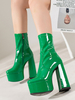 Bottines à Talons Hauts avec Plateforme en Cuir Synthétique avec Bout Pointu Unicolore