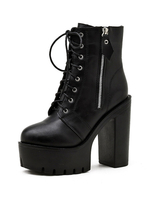 Bottines à Talons Hauts avec Plateforme Hiver Femme à Cuir Synthétique à Lacets avec Bout Rond à Zip Noir Unicolore Bottines Femme