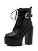 Bottines à Talons Hauts avec Plateforme Hiver Femme à Cuir Synthétique à Lacets avec Bout Rond Décoration avec Boucles Noir Unicolore Bottines Femme