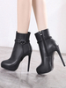 Bottines à Talons Hauts avec Plateforme Hiver Fins Femme à Cuir Synthétique Unicolore Noir avec Bout Rond Bottines Femme