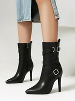 Bottines à talons hauts Bottines noires à bout pointu avec boucle
