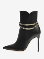 Bottines à talons hauts et bout pointu pour femmes avec chaînes noires