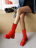 Bottines à Talons Hauts Femme avec Bout Carré en Cuir Synthétique Unicolore
