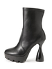 Bottines à Talons Hauts Femme avec Bout Rond en Cuir Synthétique Unicolore