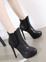 Bottines à Talons Hauts Fins avec Plateforme Hiver Femme à Cuir Synthétique Vernis avec Bout Rond Noir Unicolore Bicolores Bottines Femme