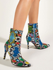 Bottines à Talons Hauts Fins Hiver Femme à Cuir Synthétique Imprimé Animal Serpent avec Bout Pointu Bottines Femme