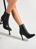 Bottines à Talons Hauts Fins Hiver Femme à Cuir Synthétique Vernis avec Bout Pointu Décorations avec Boutons Unicolore Bottines Femme