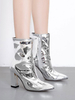 Bottines à Talons Hauts Fins Hiver Femme à Cuir Synthétique Vernis avec Bout Pointu Unicolore Argent Bottines Femme