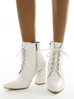 Bottines à Talons Hauts Hiver Femme à Cuir Synthétique Vernis à Lacets avec Bout Pointu Blanc Unicolore Bottines Femme