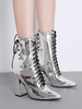 Bottines à Talons Hauts Hiver Femme à Cuir Synthétique Vernis à Lacets Noir avec Bout Pointu Bicolore Bottines Femme