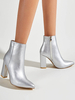 Bottines à Talons Hauts Hiver Femme à Cuir Synthétique Vernis avec Bout Pointu Argent Unicolore Bottines Femme