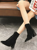 Bottines à Talons Hauts Hiver Fins Femme à Cuir Synthétique en Croûte Unicolore avec Bout Carré à Lacets Bottines Femme