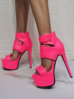 Bottines à talons hauts pour femmes en cuir PU bout ouvert talon aiguille bottines à talons sexy