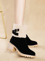 Bottines à Talons Mi-hautes Femmes Hivers à Lacets à Fausses Fourrures Cousu Cuir Synthéqtique en Croûte Bicolores