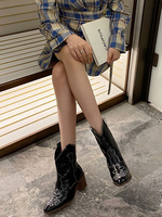 Bottines à Talons Mi-longues Hivers à Bout Pointu à Cuir Synthétique Vernis Imprimé Unicolore